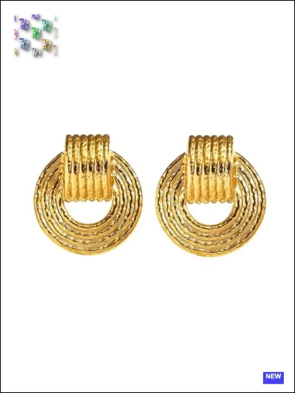 14K Gold Plated Textured Geometric Drop Earrings - Hypoallergenic Stainless
